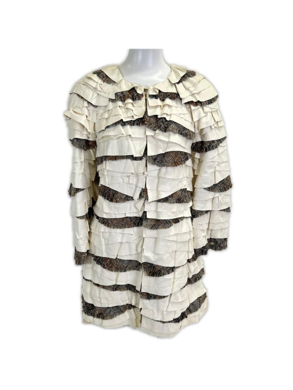 Chanel Leather Trimming Ruffle Tweed 36 Jacket